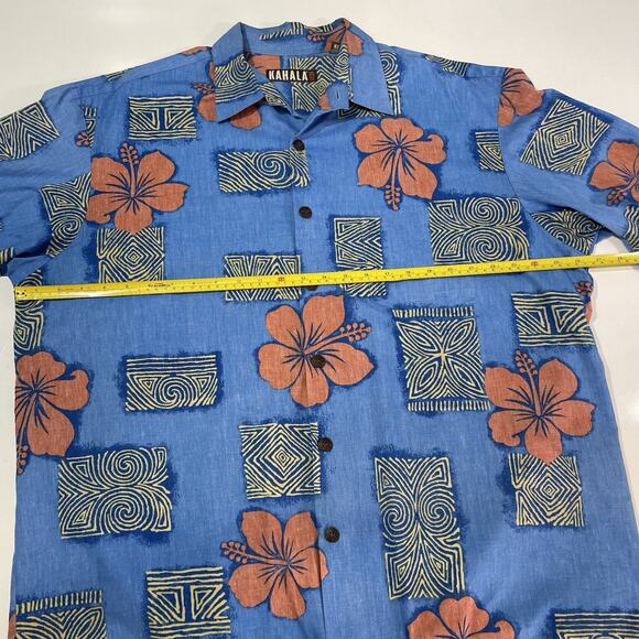 Kahala Men's Floral Button-Up Shirt Blue Pink Size 2XL XXL Handcrafted Hawaiian - Picture 4 of 7